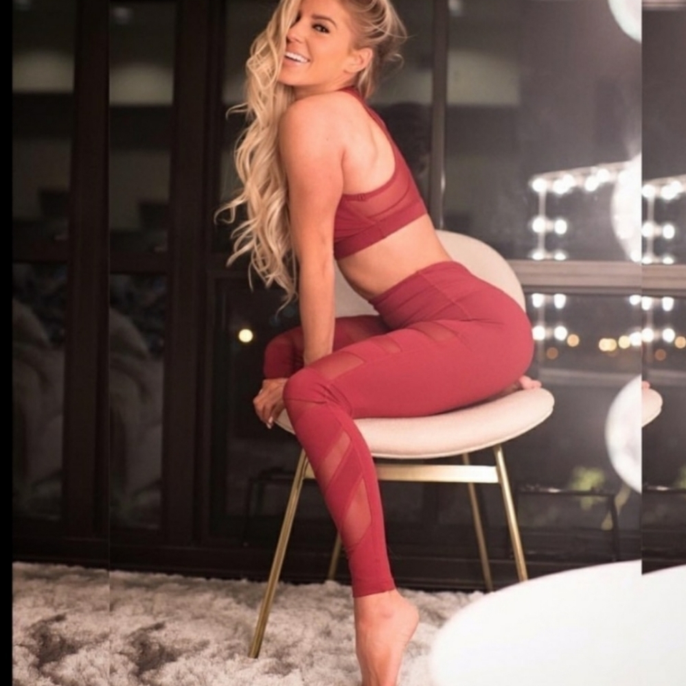 Buffbunny Anastasia Mesh Leggings High Waisted Red Burgundy Full Length‎ Size S